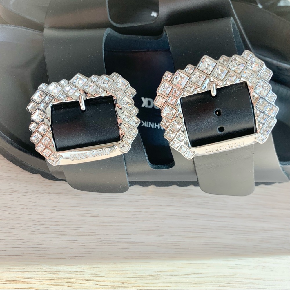 Manolo Blahnik x Birkenstock Black Leather Arizona Crystal Buckle Sandals - Picture 3 of 9